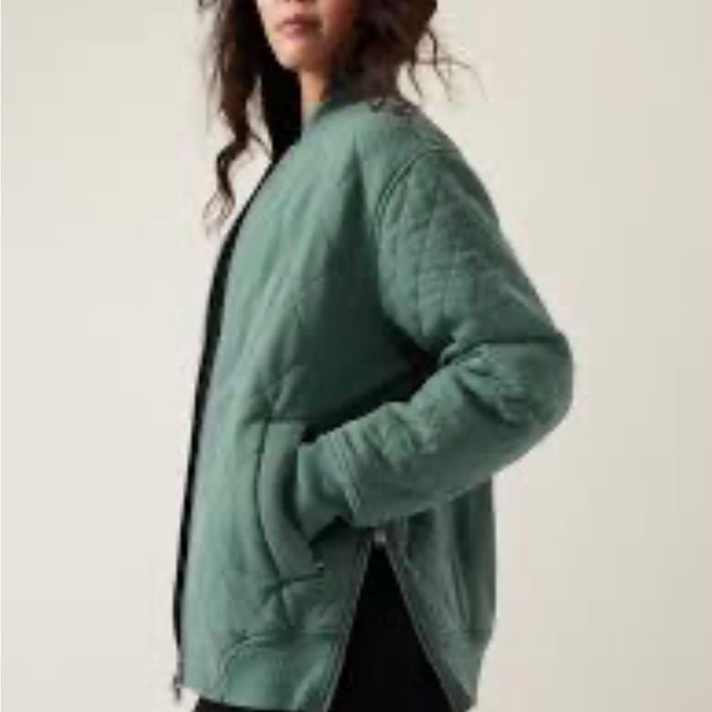 Athleta medium retro plush bomber jacket in Deep Ocean.